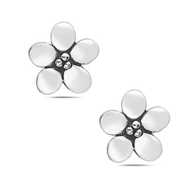 Sterling Silver EARRING STUD PLUM FLOWER OXIDIZED CENTER