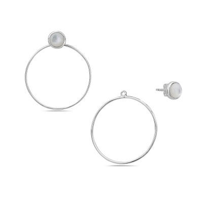 Sterling Silver EARRING STUD MOTHER OF PEARL WITH CIRCLE CONVE