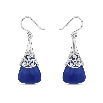 Sterling Silver EARRING BLUE GENUINE LAPIS W/PLAIN FILIGR