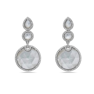 Sterling Silver EARRING MOTHER OF PEARL TEARDROP TOP ROUND LINK