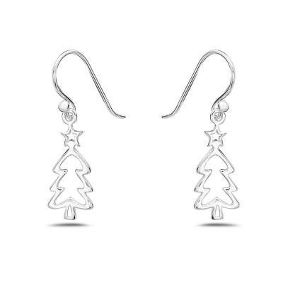Sterling Silver EARRING PLAIN CHRISTMAS TREE LINE