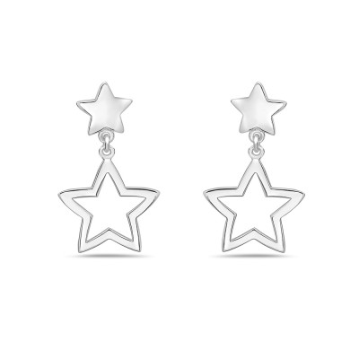 Sterling Silver EARRING NORTH STAR SOLID STAR TOP STAR LINE DAN