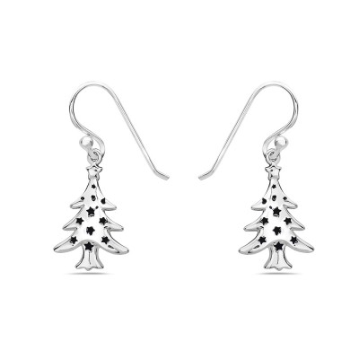 Sterling Silver EARRING PLAIN CHRISTMAS TREE WITH STARLITS