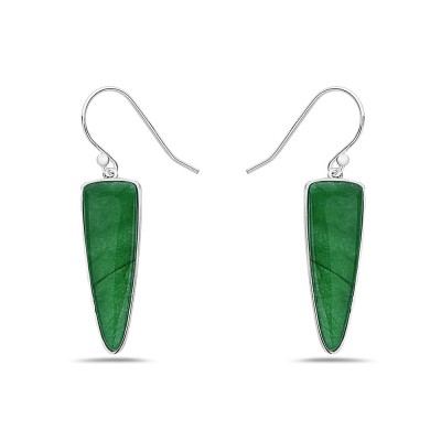 Sterling Silver EARRING BURMESE GREEN JADE SHEILD SHAPE DANGLE