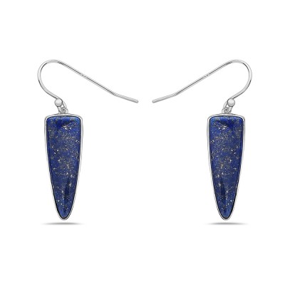 Sterling Silver EARRING LAPIS LAZULI SHEILD SHAPE DANGLE