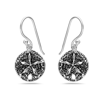 Sterling Silver DANGLE SAND COIN STARFISH OXIDIZED ROUND