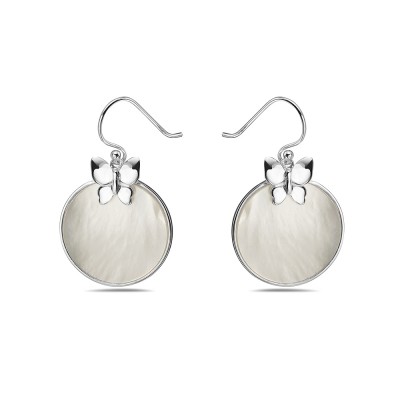 Sterling Silver EARRING ROUND MOTHER OF PEARL DNAGLE BUTTERFLY