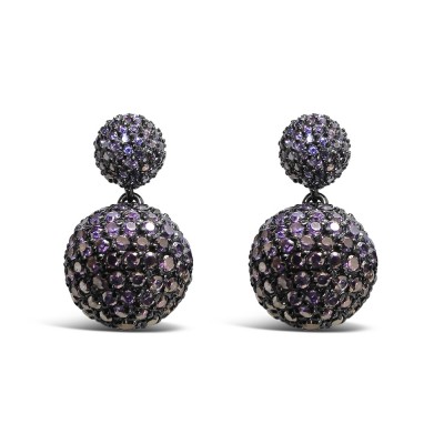 Sterling Silver EARG LT.AMECZ(BLK PLATED)+FIREBALL DANGLE