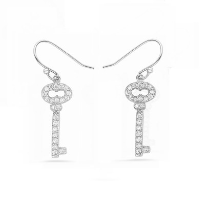 Sterling Silver EARRING CZ KEY DROP FRENCH WIRE