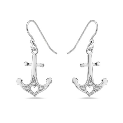 STERLING SILVER ANCHOR DANGLE CZ EARRING 2S-7491CL