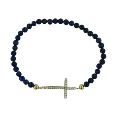 BRASS BRACELET GD CROSS WITH CLEAR CY LAPIS BEAD