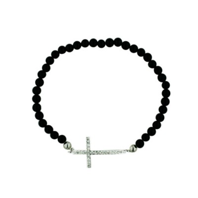 BRASS BRACELET GD CROSS WITH CLEAR CY ONYX BEAD