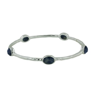 Brass Bangle Oval 5Pc Oval Blue Wein Stone, Blue