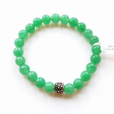 Marcasite Bracelet Marcastie Slider 8.5 Mm With Green Agate