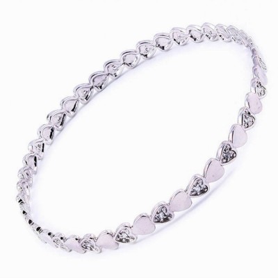 Sterling Silver Bangle 65mm Clear Cubic Zirconia+Plain Heart--Rhodium Plating/Nickle Free--