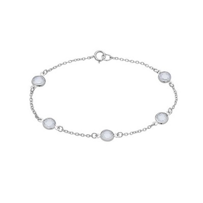Sterling Silver Bracelet 7.5" 5 Round Clear Cubic Zirconia Bezel Set Station