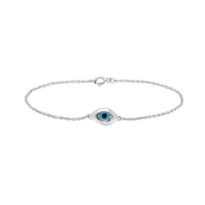Sterling Silver Bracelet Blue Evil Eye 7.5" Long