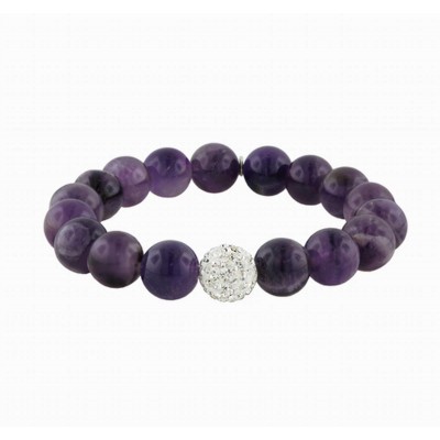 Sterling Silver Bracelet Amethyst+Clear Fireball Tag "Wisdom"