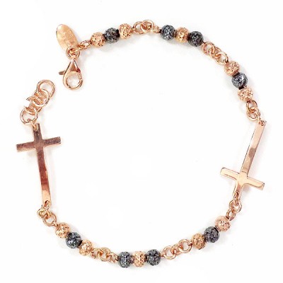STERLING SILVER BRACELET SIDEWAY CROSS RG/BLK PLATING