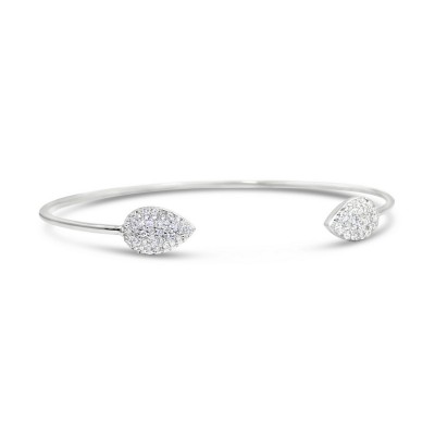 STERLING SILVER BANGLE OPEN CLEAR CUBIC ZIRCONIA PAVE TEAR DROP TIPS-RH
