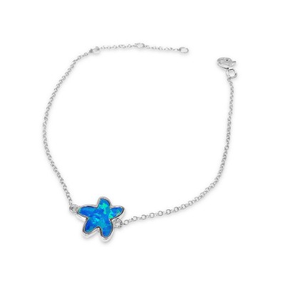 STERLING SILVER BRACELET STARFISH LAB CREATED BLUE OPAL