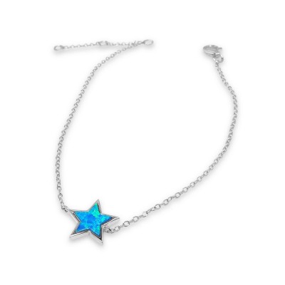 STERLING SILVER BRACELET STAR LAB CREATED BLUE OPAL