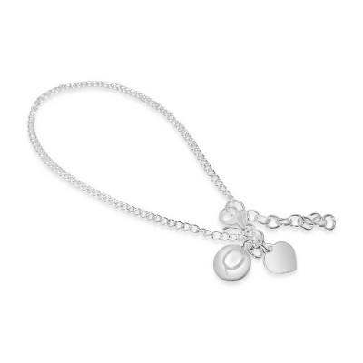 Sterling Silver Bracelet Q Intial With Hear Charms-Ecoated 7.25