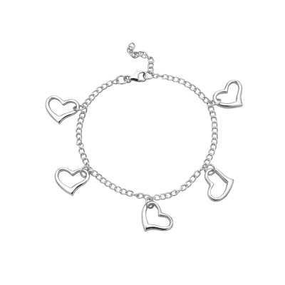 Sterling Silver Bracelet 8'' Plain 5 Open Hearts--Nickle Free