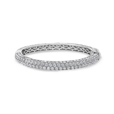 Sterling Silver Bracelet Pave Clear Cubic Zirconia All Around Bangle