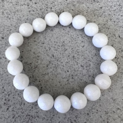 BEAD BRACELET 10MM FACETED WHITE AGATE