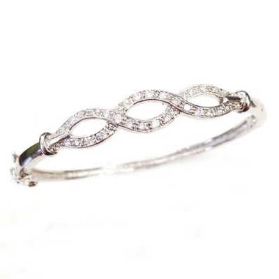 Sterling Silver Bangle 3 Loop Figure 8 Paved in Clear Cubic Zirconia
