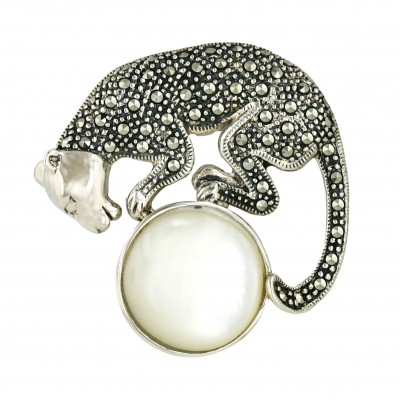 Marcasite Pin Pave Marcasite Cougar (Plain Head) with 20mm Round Wh