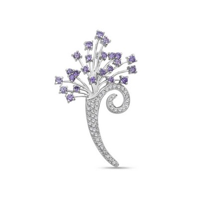 Sterling Silver Pin Ame Cubic Zirconia+Clear Cubic Zirconia Flower Bouquet