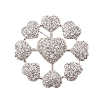 Sterling Silver Pin 9 Join Clear Cubic Zirconia Heart