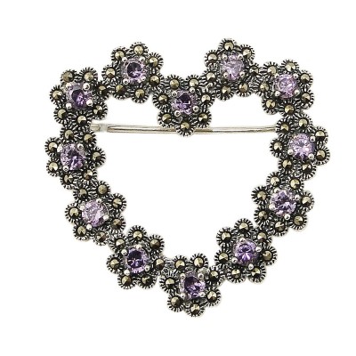 Marcasite Pin Ame Cubic Zirconia Heart