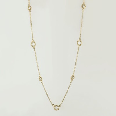 Brass Necklace 36 Inch Chain With 19Pcs Round Clea