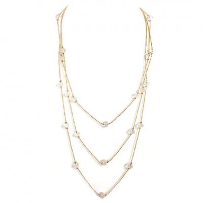 Brass Necklace 3 Bead Chain with Clear Cy