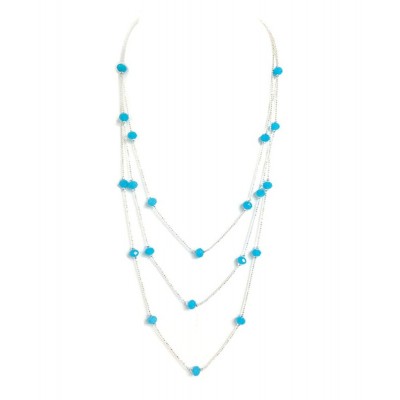 Brass Necklace 3 Bead Chain with Light Blue Cy
