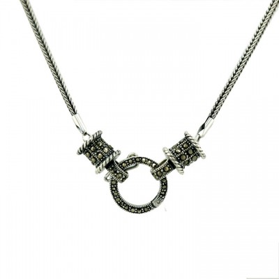 Marcasite Neck Plain Toggl 16" Cylinder with Foxtail Chain