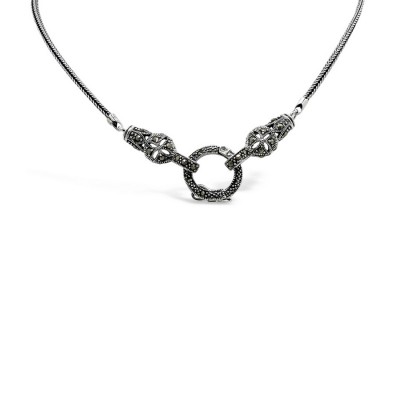 Marcasite Necklace Open Locket Snake 16" Double Link Chai
