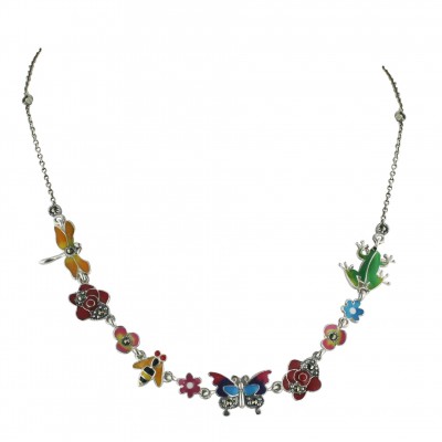 Marcasite Necklace 16 in Hot+Light Pink+Black+Rd Flower+Light Gr Frog+Black+