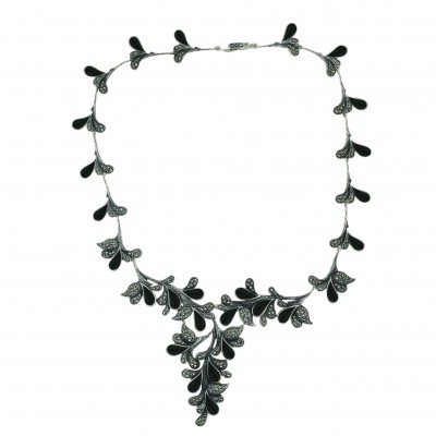 Marcasite Necklace Marcasite+Onyx Tear Drop Link