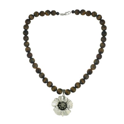 Marcasite Necklace Silver Flower Petals with Pave Marcasite Ctr with F