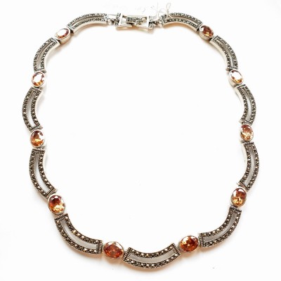 Marcasite Necklace 10Pc 7X9mm Oval Champagne Cubic Zirconia Open Marcasite Pave Arch Fo