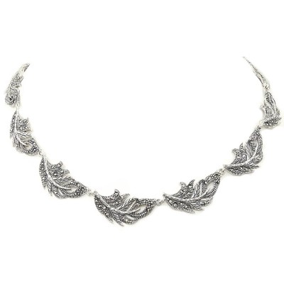 MARCASITE NECKLACE 13 LEAVES PAVE WITH SWISS MARCASITE