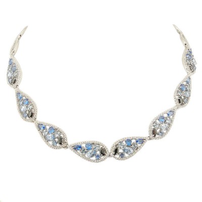 Sterling Silver Necklace Synthetic Sapphire in Clear Cubic Zirconia Teardro