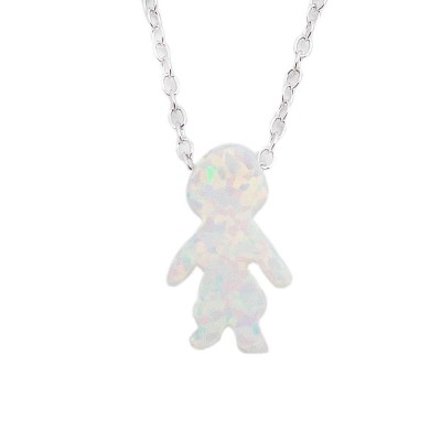 STERLING SILVER NECKLACE RECONSTITUTE WHITE OPAL BOY SLIDER