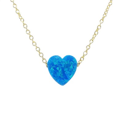 STERLING SILVER NECKLACE SYNTHETIC DARK BLUE OPAL HEART **GD
