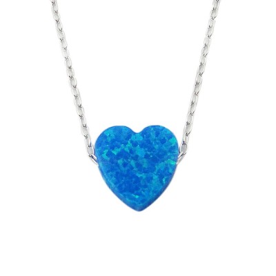 STERLING SILVER NECKLACE RECONSTITUTE DARK BLUE OPAL HEART