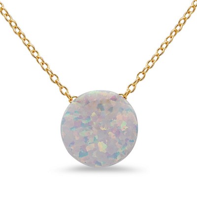 STERLING SILVER NECKLACE RECONSTITUTE WHITE OPAL CIRCLE *GOLD